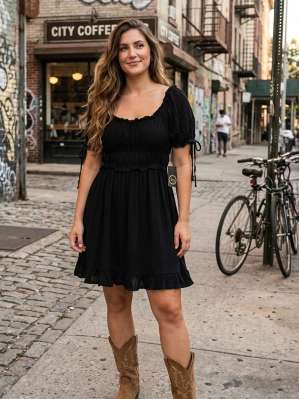 NWT Black Milkmaid Cottagecore Puff Sleeve Smocked Boho Peasant Ruffle Mini XL